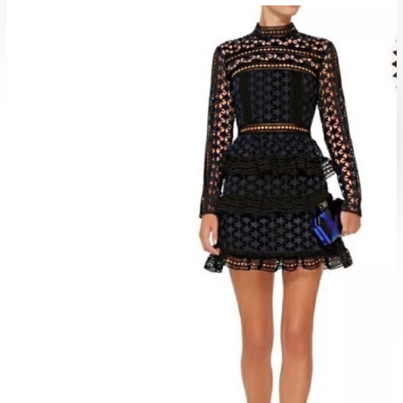 Self Portrait dress high neck star Lace tiered